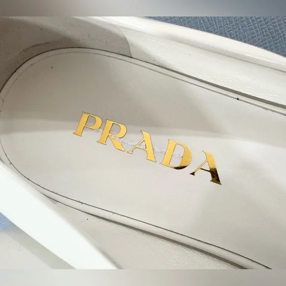 PRADA White Floral Embellished leather ballet flats
